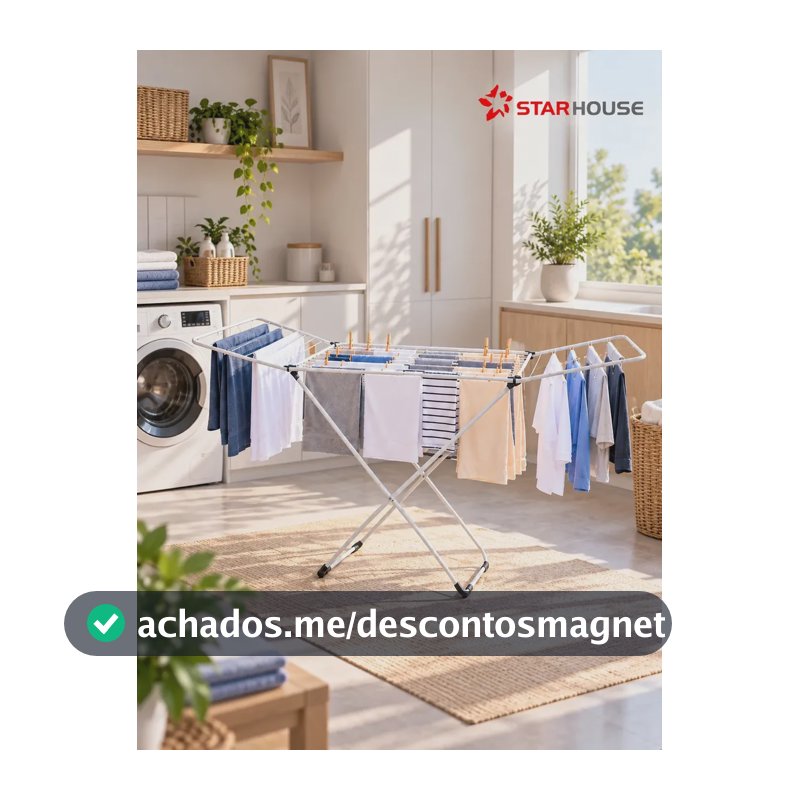 Varal De Roupa de Chão Slim Reforçado Com Abas Dobrável Retrátil StarHouse