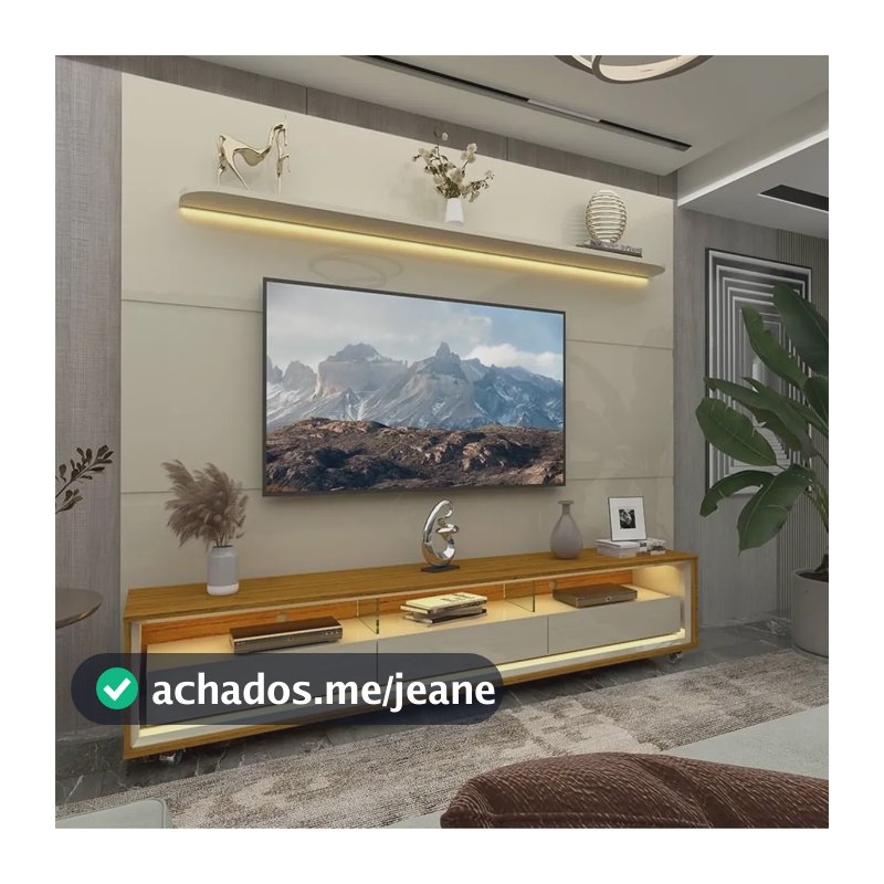 Rack Com Painel Para Tv Até 85 Polegadas Led 3 Gavetas Wt Off White/naturale-off White