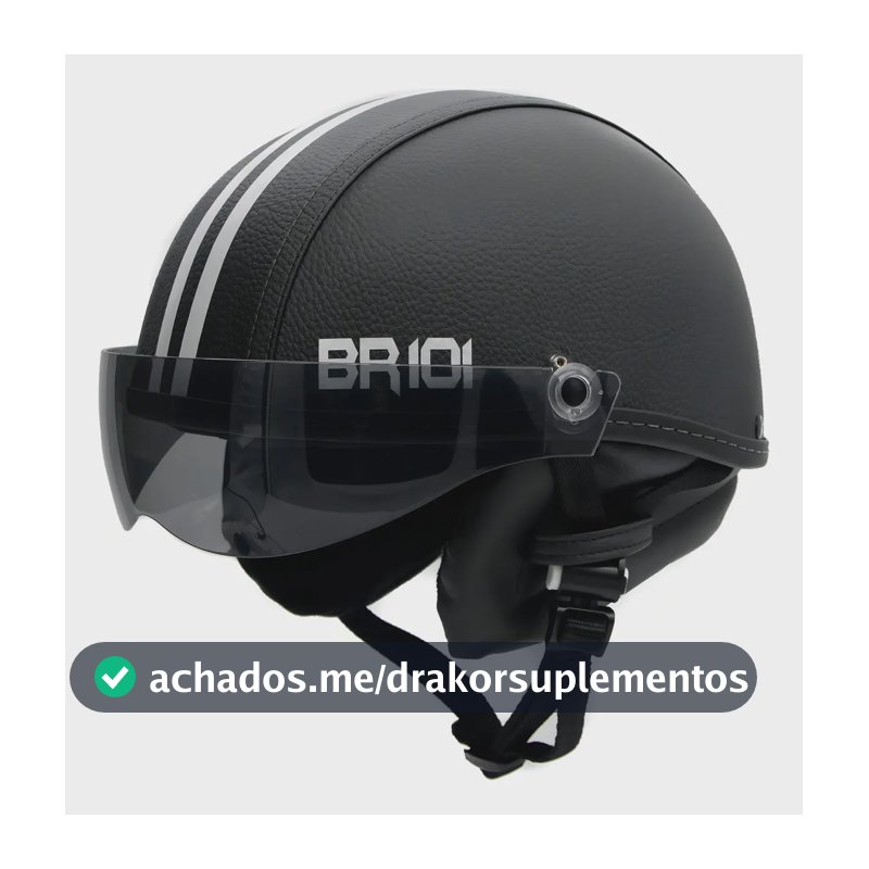 Capacete Coquinho Br101 Vision Preto | Certificado Inmetro | Viseira Fumê M - Viseira Fumê