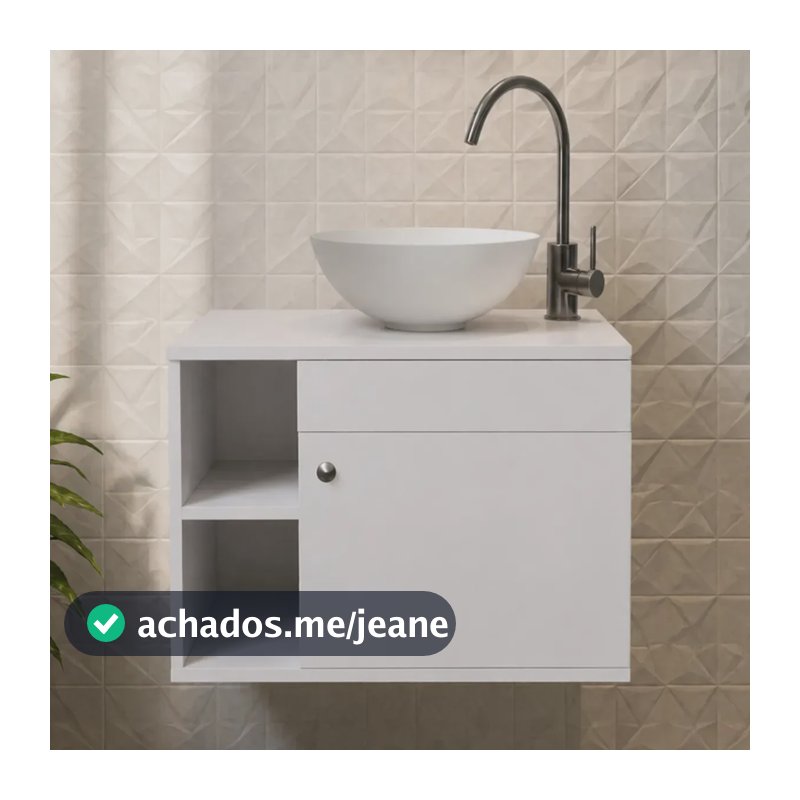 Gabinete Banheiro 60cm Com Cuba Branco Armário Suspenso Lavabo Pia