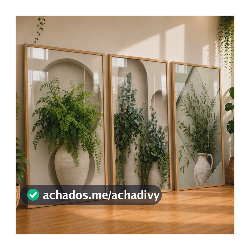 Quadros Decorativos Sala Plantas Verde Jarros Boho 122x60 Carvalho