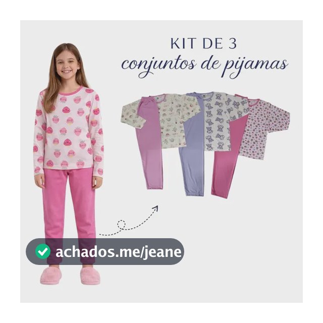 Pijama Infantil Menina - Menino - Kit 3 Conjuntos (8 Ao 16)