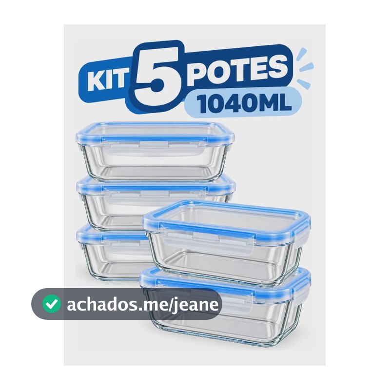 Kit 5 Potes Vidro 1040ml Hermético Marmita Forno Refratário Branco