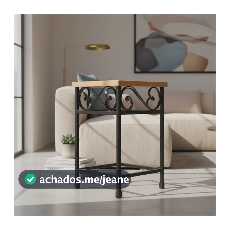 Banco Quadrado Artesanal Puff Ferro E Madeira Oferta Electrostática Preto