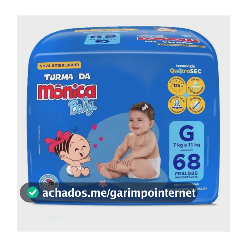 Fralda Descartável Turma da Mônica Giga G 68 Unidades Quatrosec Grande (g) Sem Gênero
