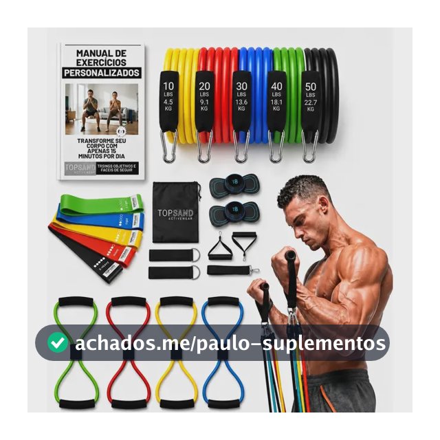 Kit 20 Itens Esportivos Para Treino Em Casa Academia Fitness Funcional Com Elásticos Extensor Puxadores Massageador Faixas Elásticas Mini Band P/ Exercícios Ginástica Fisioterapia Topsand Activewear
