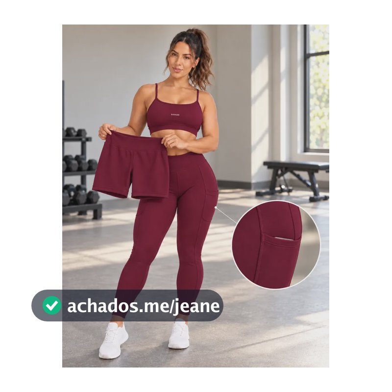 Trijunto Fitness Feminino Top Shorts Legging 3 Peças 2 Looks Bordô G