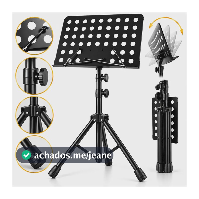 Estante para Partitura Musical Ajustável de Ferro com Tripé Dobrável