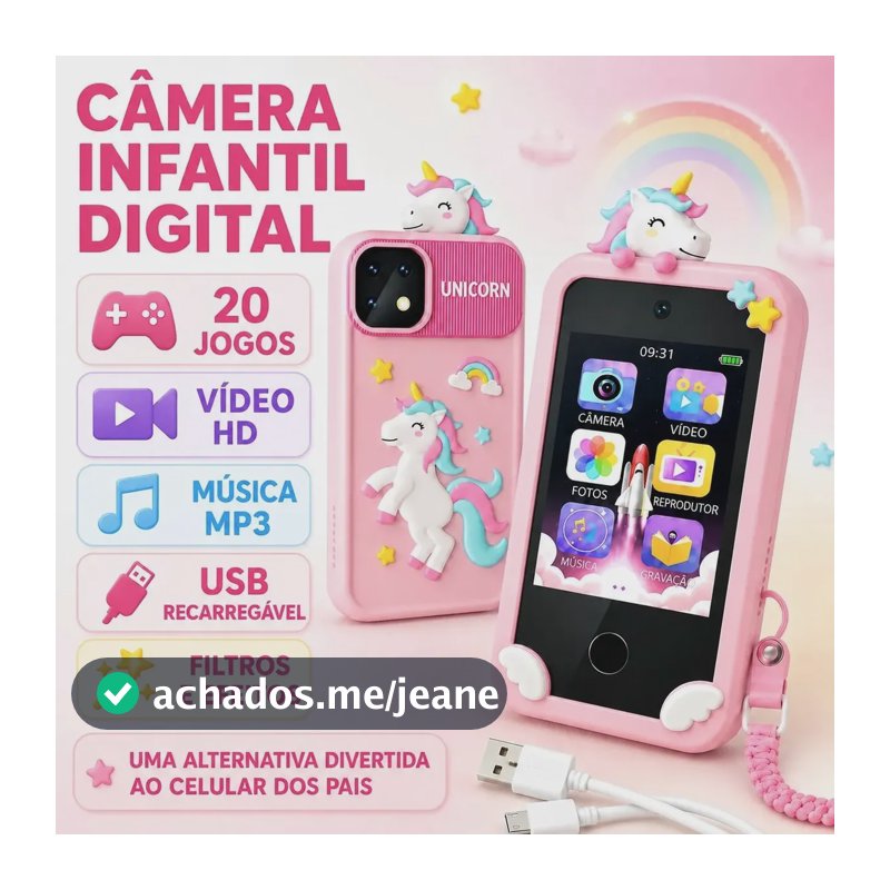 Celular Infantil De Brinquedo Telefone Câmera Vídeo Criança Rosa