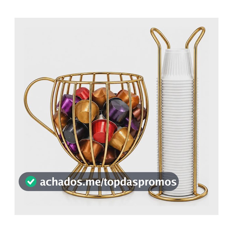 Kit Porta Cápsulas Dispenser Café Porta Copinho Café Envio R Dourado