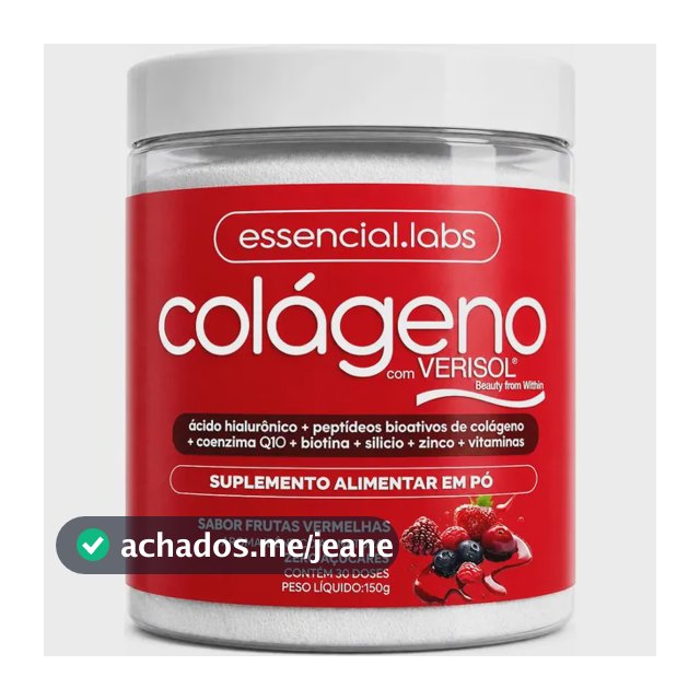 Colágeno Verisol Essencial Labs com Ácido Hialurônico e Q10, Sabor Frutas Vermelhas, em Pó de 150g