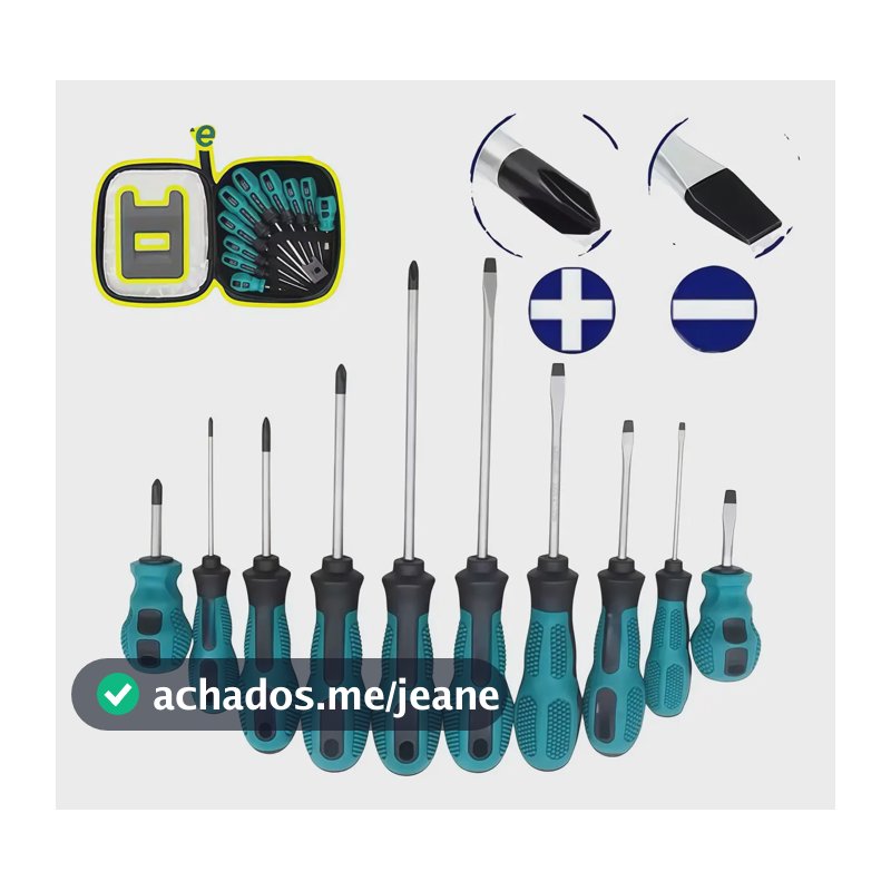 Kit Jogo Chave Fenda E Philips Imantado Profissional 10 Pçs
