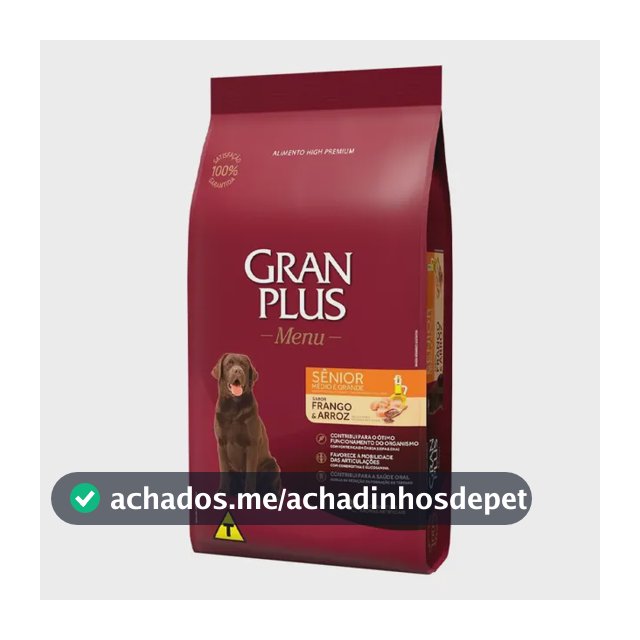 Ração Seca Gran Plus Menu Cães Sênior Médio/Grande Frango Arroz 15kg