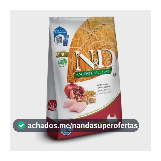 Ração N&d Ancestral Cão Adulto Mini Frango Romã 800g Seca
