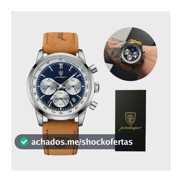 Relógio Luxo Poedagar Masculino Pulseira Em Couro Funcional