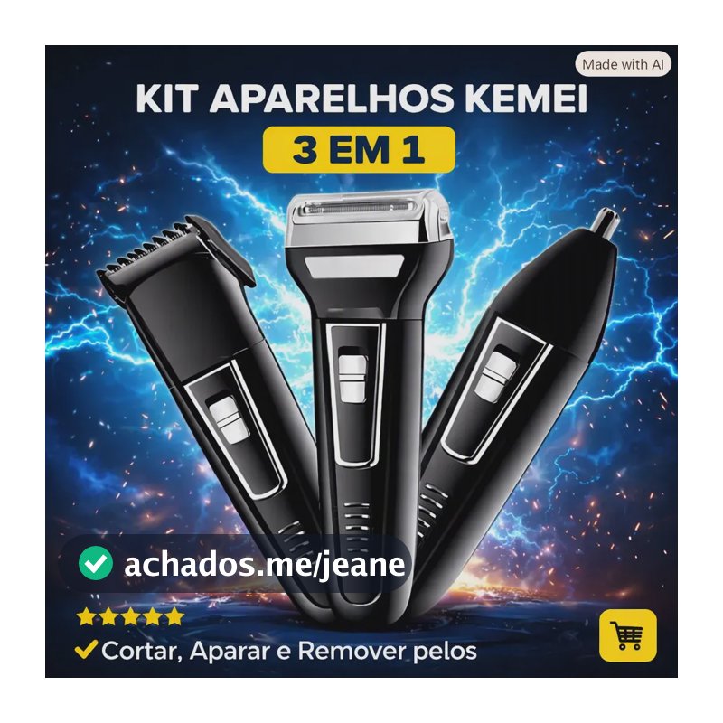Maquina E Aparador De Cabelo E Barba 3 Em 1 Kemei Km-6558 Preto 127/220v