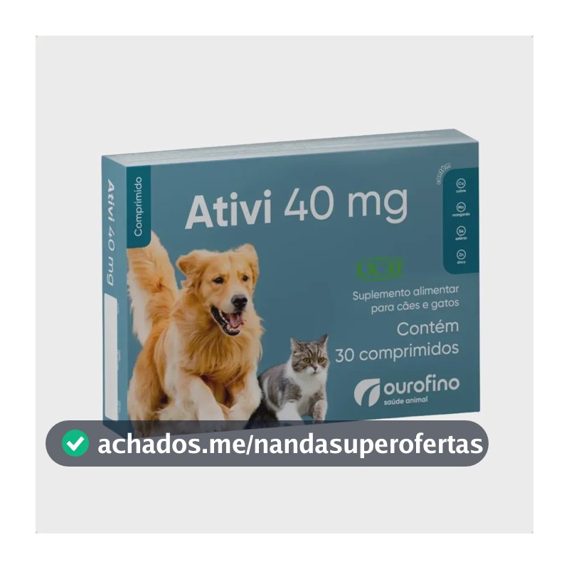 Ativi 40mg Suplemento Cães/Gatos 30 Comprimidos Colágeno Articulações Ourofino