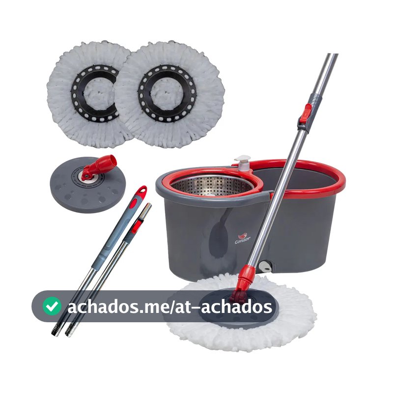 Mop Esfregão Giratório Condor Balde Inox 13 Litros + Refil Microfibra + Cabo Longo 1,4 Metros