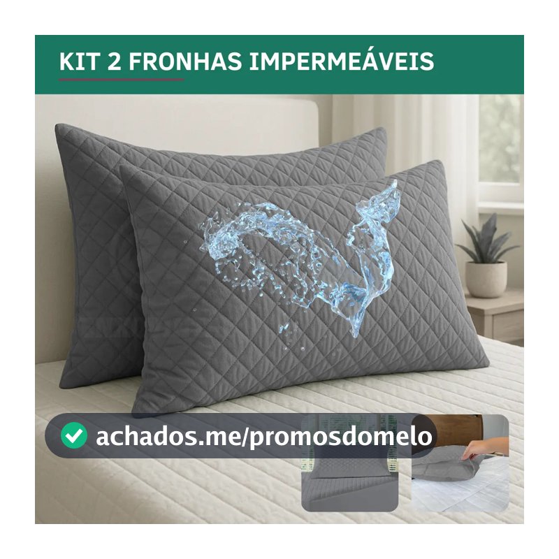 Kit 2 Capa Para Travesseiro Matelado Impermeável Fronha Antialérgica Toque Macio Silencioso Cor Cinza