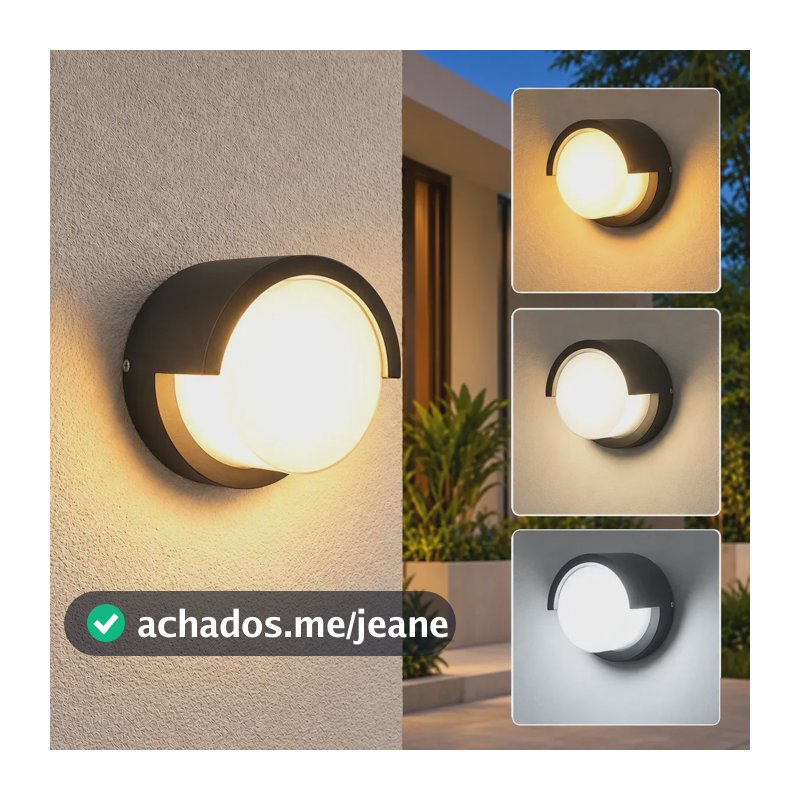Arandela Externa LED 15W IP65, Luminária de Parede Moderna Redonda, Arandela de Parede à Prova d'Água, 3 Temperaturas de Cor, Iluminação Externa em Alumínio para Fachada, Jardim, Varanda, Tieesa