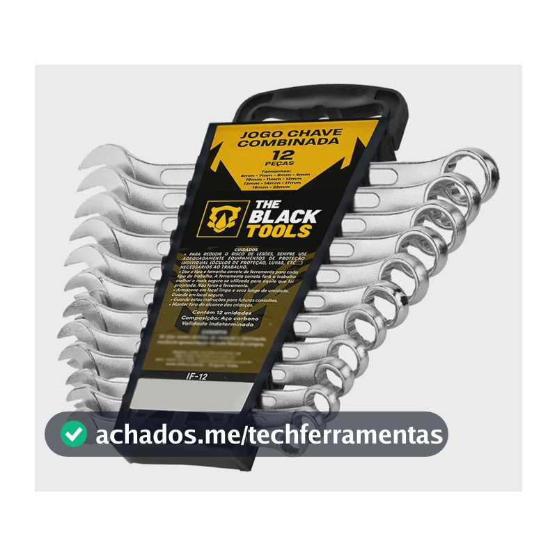 Jogo De Chave Boca E Estrela Combinada 12 Pçs Aço 6 22 Mm Cromada IF-12 The Black Tools