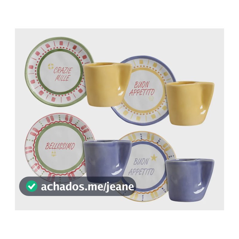 Conjunto 4 Xícaras de Chá Com Pires Summer Amarelo e Azul Scalla