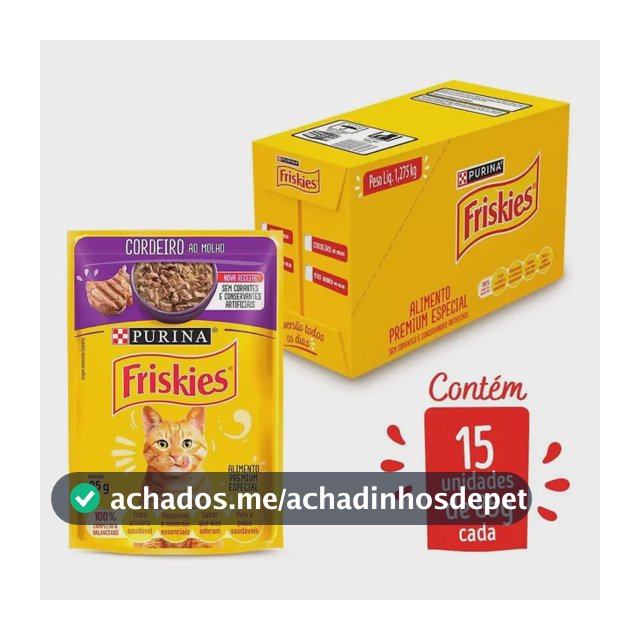 Ração Úmida PURINA FRISKIES para Gatos Adultos Cordeiro ao molho 85g - com 15 unidades