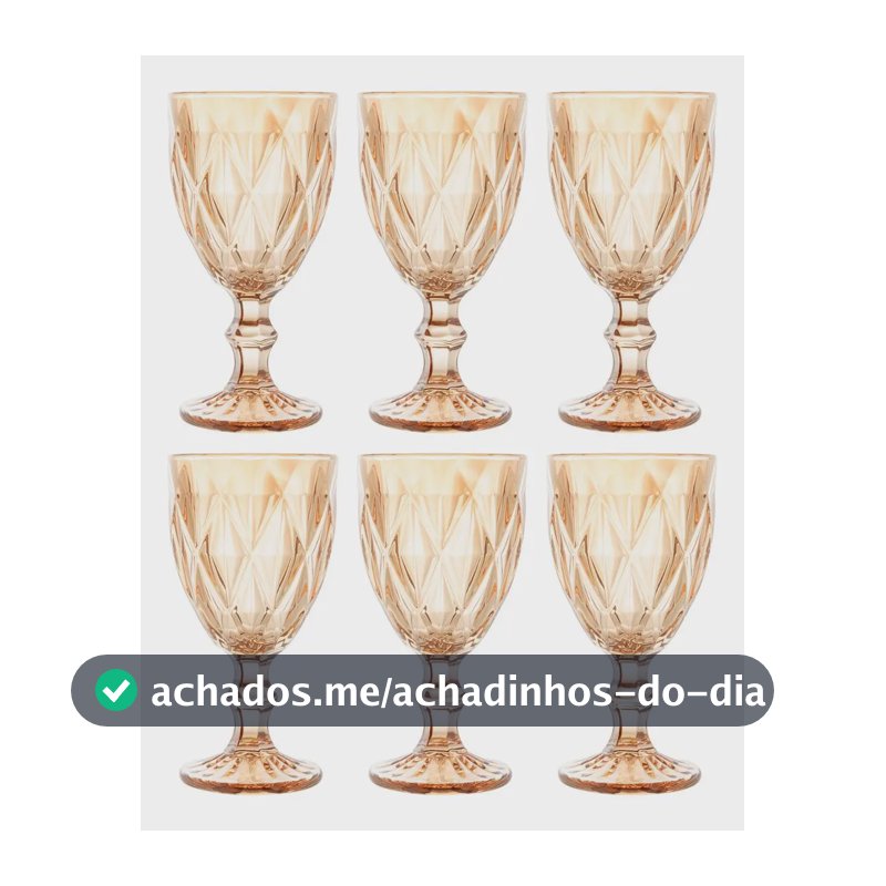 Conjunto 6 Taças Água Diamond De Vidro Âmbar 325ml - Lyor Amarelo