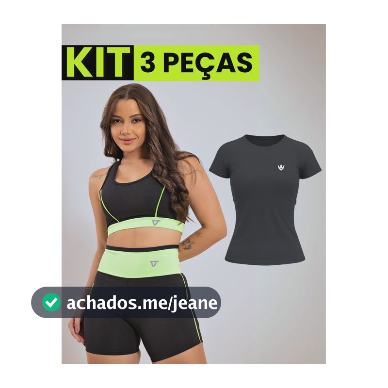 Kit Conjunto Fitness Feminino + Camiseta Roupa Academia Verde Liso G