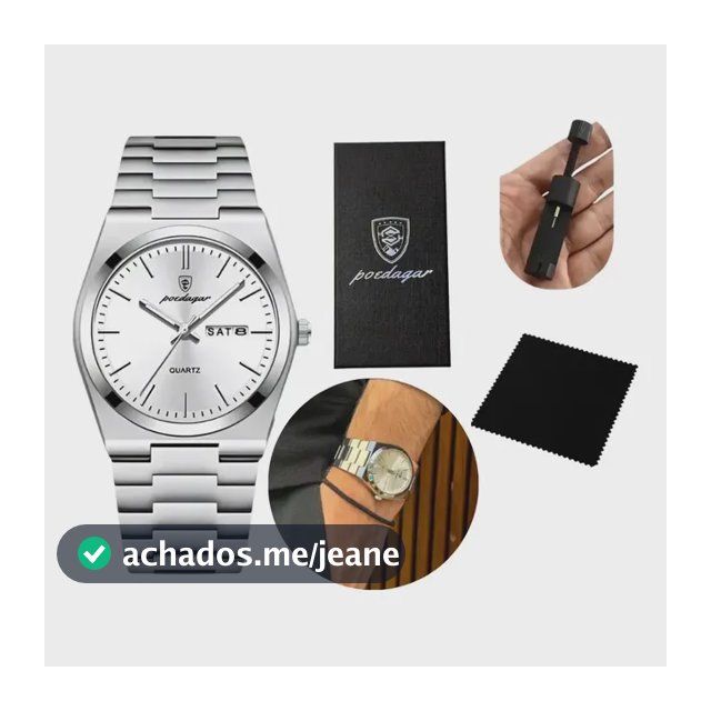 Relógio Poedagar Suiço  Masculino Aço Inox Old Money C/caixa Branco Prateado