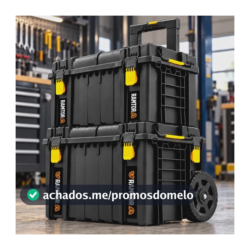 Kit 2 Caixas Maleta Organizadora De Ferramentas Com Rodas Preto
