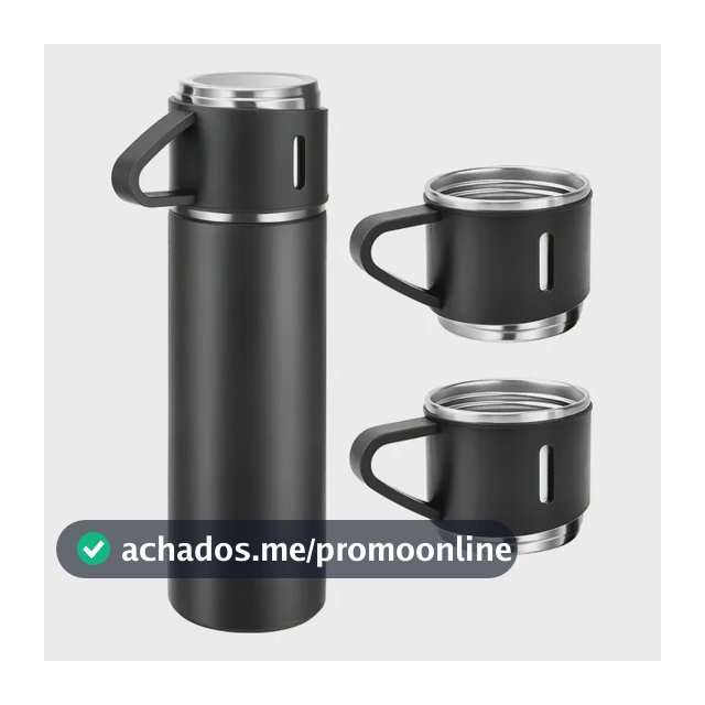 500ml Caneca Kit Garrafa Térmica Vacuum Bottle Inox + 3 Xíca