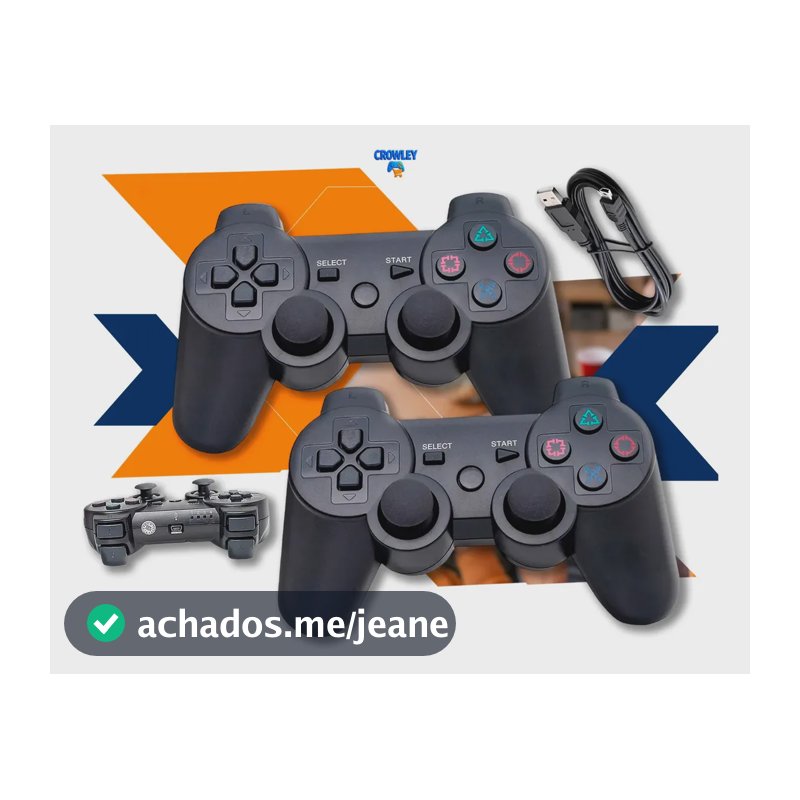 Kit 2 Controle Sem Fio Para Ps3 Joystick Manete Com Cabo Carregador - Crowley