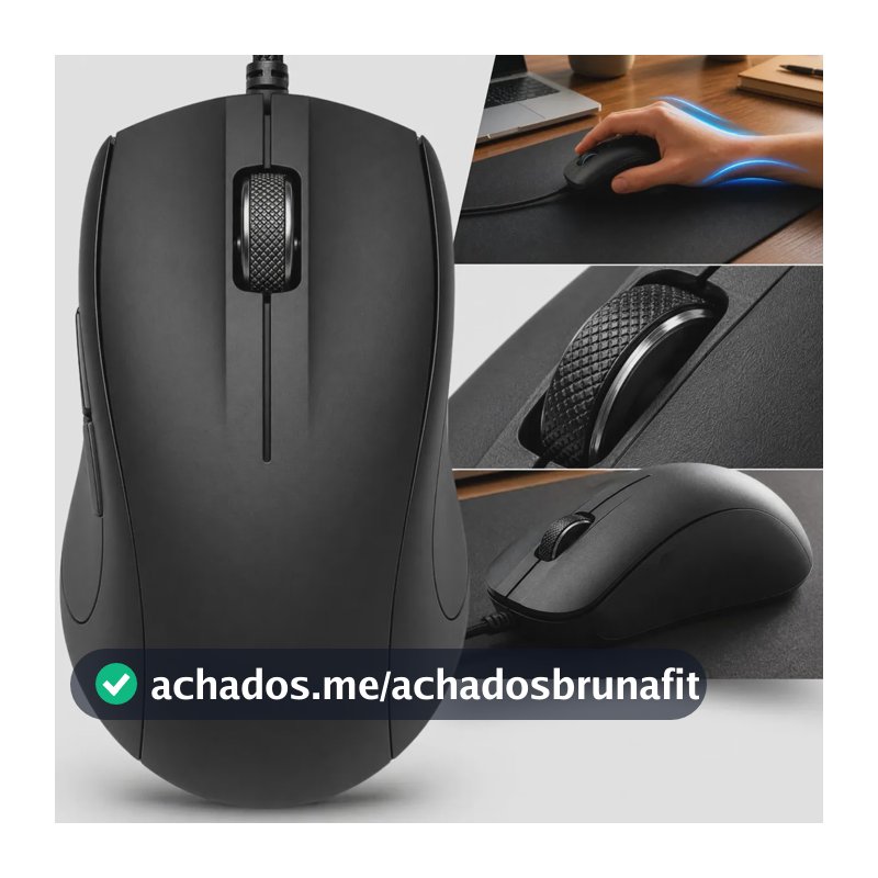 Mouse USB Com Fio 1600 Dpi Alta Precisão Plug And Play Ergonômico Confortável Ideal Para PC Notebook Escritório Trabalho Estudos Uso Diário Eduimports