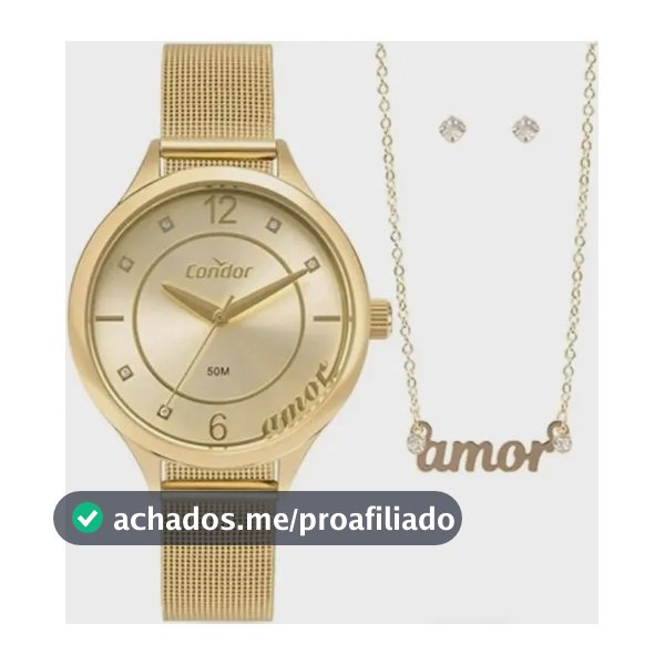 Relógio De Pulso Condor Mimos E Sutilezas CO2035NBP Kit 3 Pçs Dourado Feminino