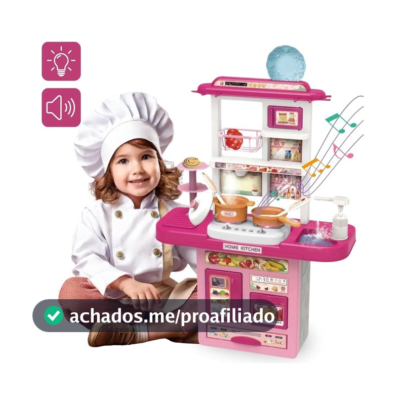 Cozinha Infantil De Brinquedo Kit Completo Sai Água E Som Rosa