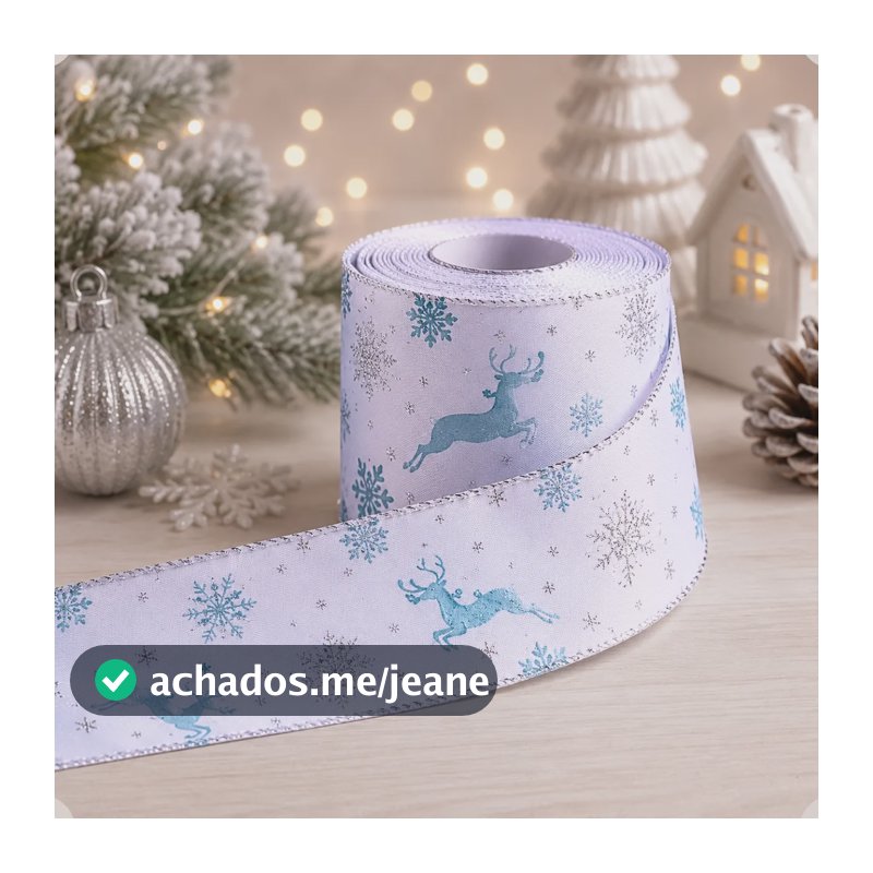 Fita Decorativa  Aramada Renas E Flocos De Neve Multicolorido Fita Natalina