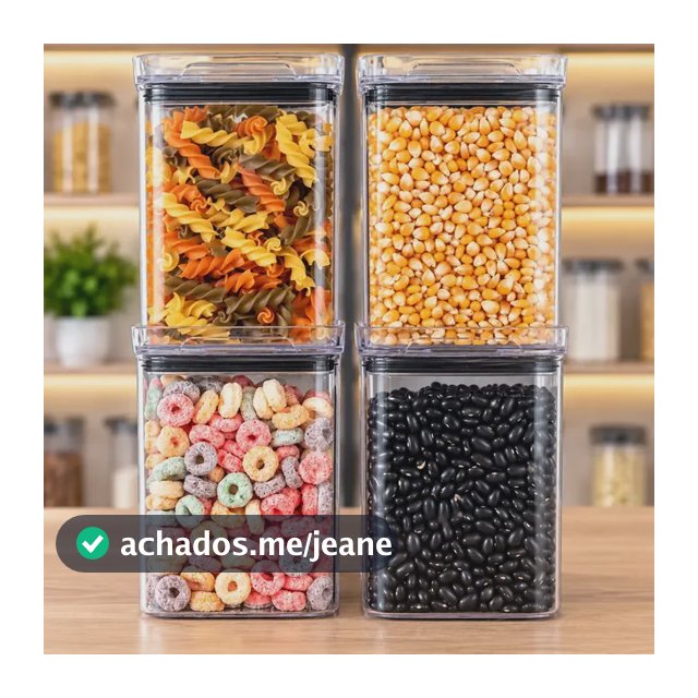 Kit 4 Potes Herméticos Acrílico Cristal 1 Litro livre de BPA Armazenar Alimento Organizar