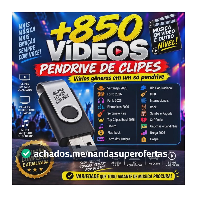 Pendrive +850 Clipes Vídeos Musicais Vários Gêneros 2026 Hits Do Momento 2026