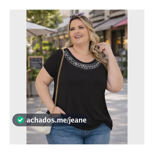 Blusa Feminina Plus Size Casual Colar Strass Trabalho Diario
