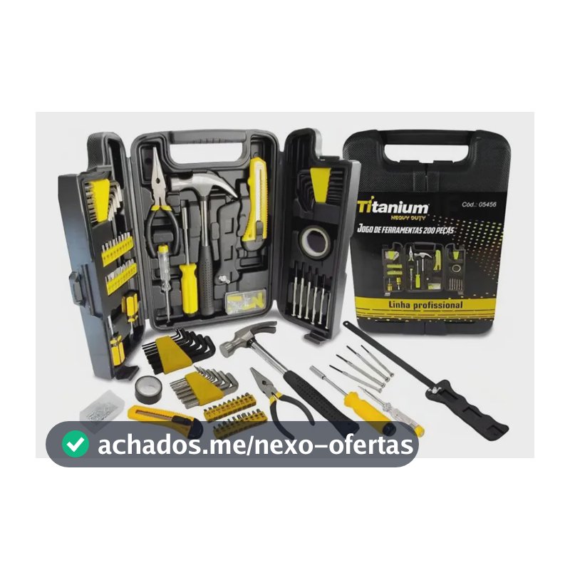 Kit Ferramentas 200 Peças c/ Maleta Titanium - Chaves, Alicates, Martelos, Serra - Aço Carbono - DIY Oficina Casa