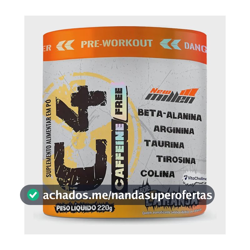 Pré treino New Millen Sem Cafeína C4 Caffeine Free com colina em pó sabor Laranja x 220g