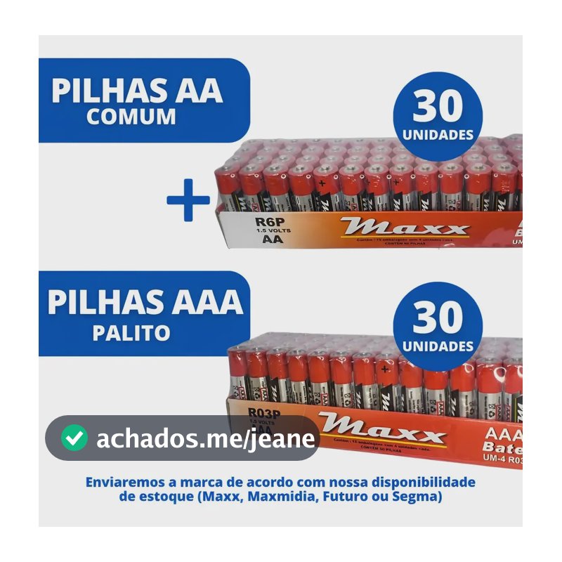 Pilhas Kit 30 Palito Aaa + 30 Comum Combo Aa