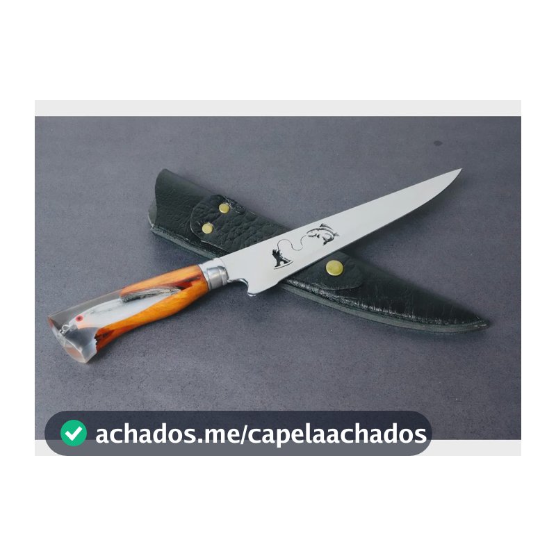 Faca Artesanal Churrasco Aço Inox Pescaria 9 Polegadas Pescador E Peixe