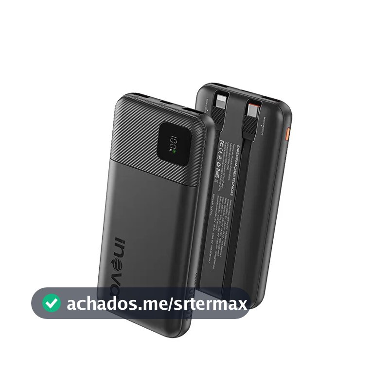 Carregador Portátil Power Bank Turbo inova 10000mah 22.5w Com Display Digital Usb-c / Usb-a Carga Rápida - Preto