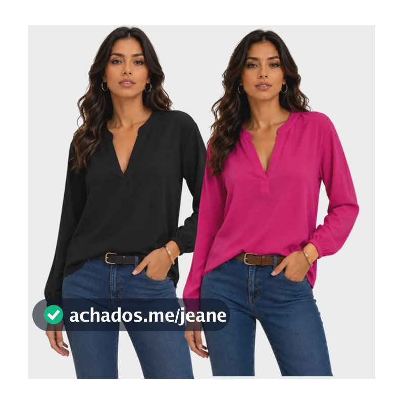 Kit 2 Blusas Feminina Manga 3/4 Crepe Alfaiataria V/c Multicolorido Gg