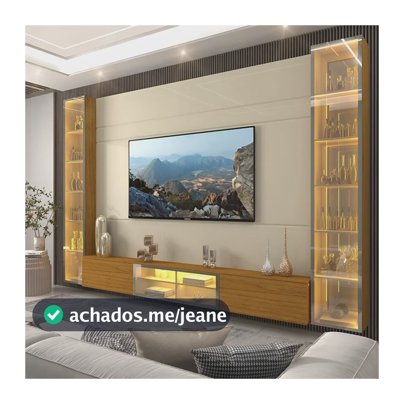 Rack com Painel para TV até 84" Gelius Móveis Luminare Off White/Naturale MDF
