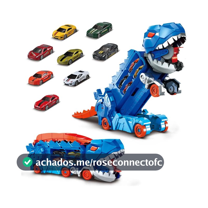 Caminhão Dinossauro Pista Com Carrinhos Maleta Transporte Cor Azul
