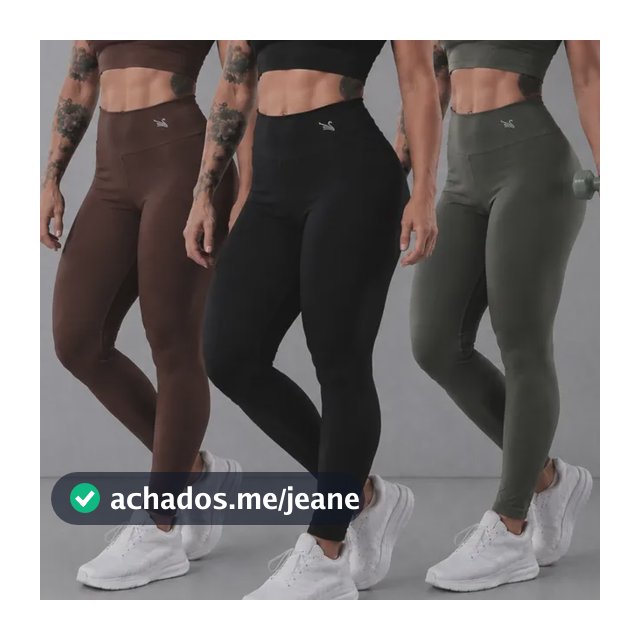 Kit 3 Calça Legging Feminina Poliamida Zero Transparência Preto-marrom-verde Liso P