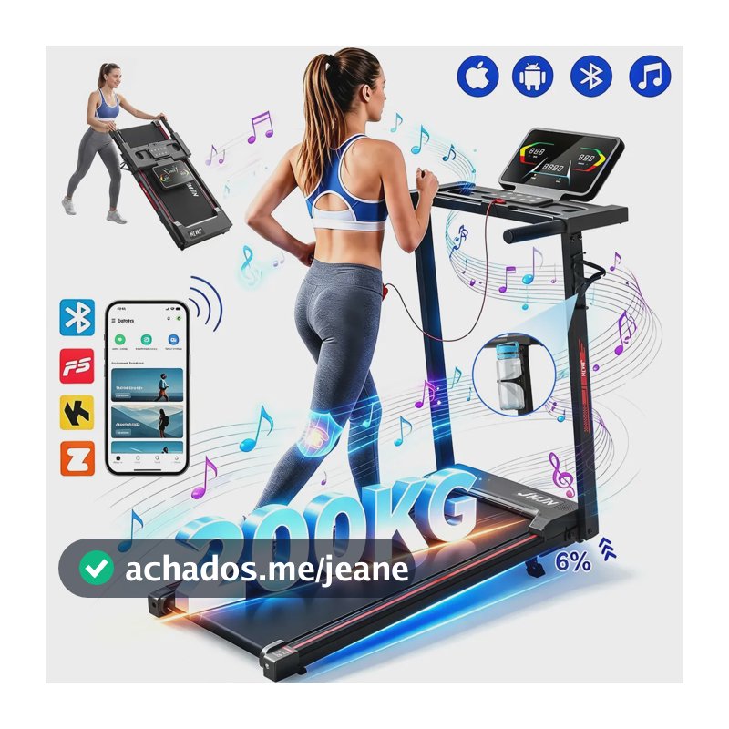 Esteira Elétrica Ergométrica 3.0HP 1-14km/h Com Bluetooth + Fitshow App Suporta até 200KG Dobrável JMJN